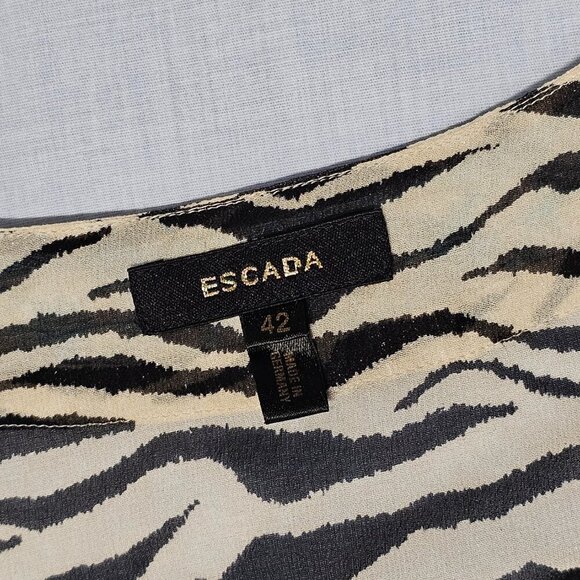 Escada Animal Print 100% Silk Top Blouse Women Size 42 Sheer Shiny Embellished - Picture 5 of 14